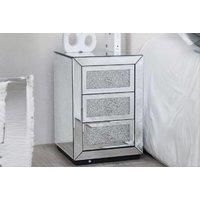 Diamond Crystal Mirrored 3 Drawer Bedside Table