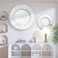 Sleepon Hollywood Modern 3D Sunburst Round Mirror 80Cm, Silver