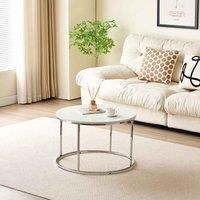 SleepOn Sleep on Erin Circular Coffee Table With Silver Metal Frame And Wood White High Gloss Table Top, White