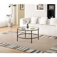 SleepOn Sleep on Elodie Black Metal Circular Coffee Table With Glass Tempered Table Top, Black