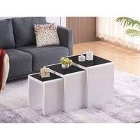 SleepOn Sleep on Astwick Nest Of 3 Tables White With Black Glass Tempered Top