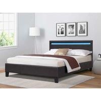 Sleepon Brown Faux Leather Bedframe with Led Strip - Single