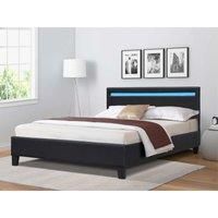 Sleepon Black Faux Leather Bedframe with Led Strip - Small Double, Black