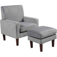 Plush Velvet Chair And Footstool - Blue