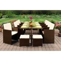 13 Piece Rattan Cube Dining Set - Brown