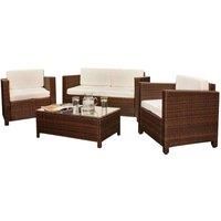 SleepOn Rattan 4 Seat Wicker Weave Garden Furniture Conservatory Sofa Set - Brown