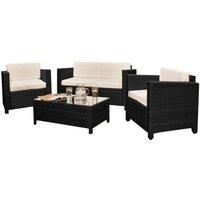 SleepOn Rattan 4 Seat Garden Furniture Conservatory Sofa Set With Watererproof Cover - Black