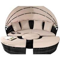 SleepOn Rattan 160cm Sun Island Day Bed Outdoor Garden Furniture - Black