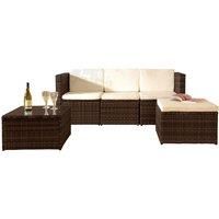 3Pc Rattan Garden Patio Furniture Set - Sofa Footstool & Coffee Table - Brown