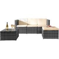 SleepOn 3Pc Rattan Garden Patio Furniture Set - Sofa Footstool & Coffee Table - Grey