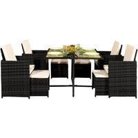 9Pc Rattan Garden Patio Furniture Set - 4 Chairs 4 Stools & Dining Table - Black