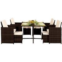 9Pc Rattan Garden Patio Furniture Set - 4 Chairs 4 Stools & Dining Table With Waterproof Cover - Chocolate Brown