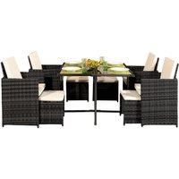 9Pc Rattan Garden Patio Furniture Set  4 Chairs 4 Stools & Dining Table With Waterproof Cover  Dark Grey