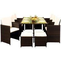 10 Seater Rattan Garden Furniture Set - 6 Chairs 4 Stools & Dining Table With Waterproof Cover - Chocolate Brown