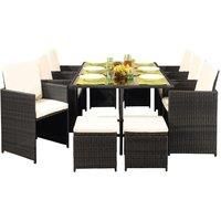 10 Seater Rattan Garden Furniture Set - 6 Chairs 4 Stools & Dining Table With Waterproof Cover - Dark Grey