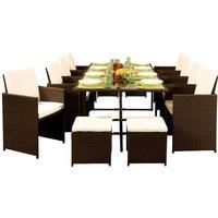 SleepOn 12 Seater Rattan Outdoor Garden Furniture Set - 8 Chairs 4 Stools & Dining Table - Gold