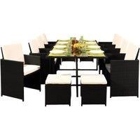 Comfy Living 12 Seater Rattan Outdoor Garden Furniture Set - 8 Chairs 4 Stools & Dining Table - Black