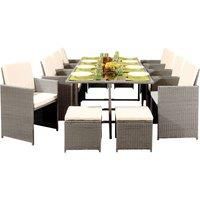 12 Seater Rattan Outdoor Garden Furniture Set - 8 Chairs 4 Stools & Dining Table - Light Grey
