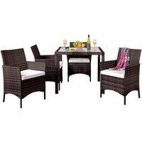 5Pc Rattan Dining Set Garden Patio Furniture - 4 Chairs & Square Table - Chocolate Brown