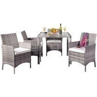Comfy Living 5Pc Rattan Dining Set Garden Patio Furniture - 4 Chairs & Square Table - Grey