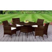 SleepOn 5Pc Rattan Dining Set Garden Patio Furniture - 4 Chairs & Round Table - Chocolate Brown