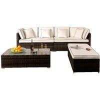 SleepOn 4 Piece Rattan Garden Patio Furniture Set - Sofa Ottoman Coffee Table - Chocolate Brown