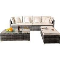 SleepOn 4 Piece Rattan Garden Patio Furniture Set - Sofa Ottoman Coffee Table - Grey