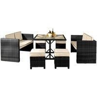 SleepOn 7Pc Rattan Garden Patio Furniture Set - 2 Sofas 4 Stools & Dining Table - Black