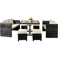 SleepOn 7Pc Rattan Garden Patio Furniture Set - 2 Sofas 4 Stools & Dining Table With Waterproof Cover - Black