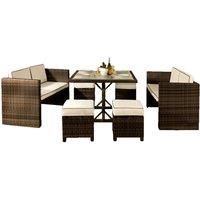 SleepOn 7Pc Rattan Garden Patio Furniture Set - 2 Sofas 4 Stools & Dining Table With Waterproof Cover - Chocolate Brown