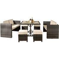 SleepOn 7Pc Rattan Garden Patio Furniture Set - 2 Sofas 4 Stools & Dining Table With Waterproof Cover - Grey