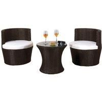 SleepOn 3 Piece Rattan Bistro Patio Garden Furniture Set - Table & 2 Chairs - Chocolate Brown