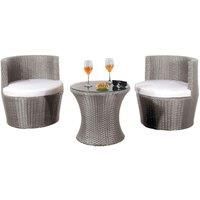 3 Piece Rattan Bistro Patio Garden Furniture Set - Table & 2 Chairs - Grey