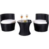 3 Piece Rattan Bistro Patio Garden Furniture Set - Table & 2 Chairs With Waterproof Cover - Black