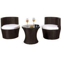 3 Piece Rattan Bistro Patio Garden Furniture Set - Table & 2 Chairs With Waterproof Cover - Black
