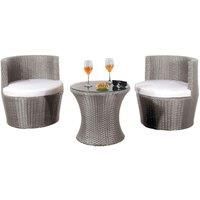 3 Piece Rattan Bistro Patio Garden Furniture Set - Table & 2 Chairs With Waterproof Cover - Grey