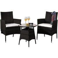 3Pc Rattan Bistro Set Garden Patio Furniture - 2 Chairs & Coffee Table With Waterproof Cover - Black