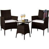 3Pc Rattan Bistro Set Garden Patio Furniture - 2 Chairs & Coffee Table With Waterproof Cover - Chocolate Brown