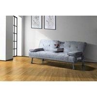 SleepOn Crushed Velvet Bluetooth Cinema Sofa Bed With Drink Cup Holder Table Silver