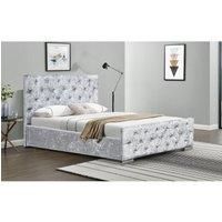 SleepOn Crushed Velvet Fabric Chesterfield Sleigh Bed Frame Silver Double