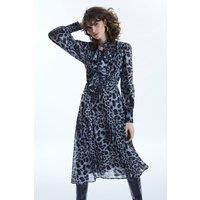 Leopard Print Midi Ruffle Dress