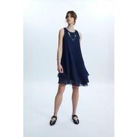 Sleeveless Wave Hem Dress Navy