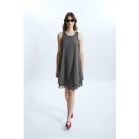 Sleeveless Wave Hem Dress Charcoal