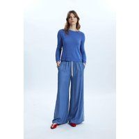 James Lakeland Women's Side Stripe Wide Leg Trousers Denim in Light Blue | Size: 20