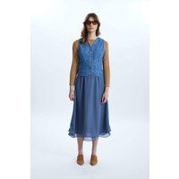 Wave Hem Tiered Skirt Denim
