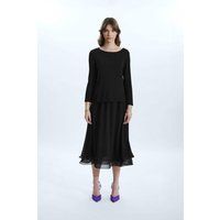 Wave Hem Tiered Skirt Black
