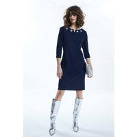James Lakeland Women's Metallic Eyelet Collar Dress in Navy | Size: 10