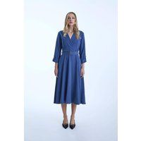 James Lakeland Women's Belted Denim Suit Midi Dress in Light Blue | Size: 14