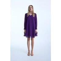 Long Sleeve Purple Wave Hem Dress