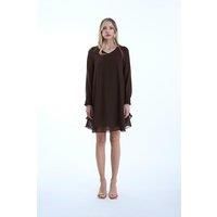 Long Sleeve Brown Wave Hem Dress